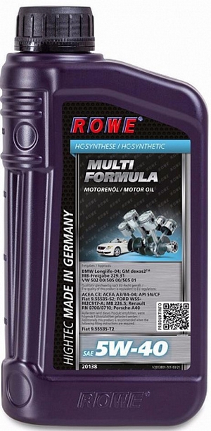 Объем 1л. ROWE Hightec Multi Formula 5W-40 - 20138-0010-03 - Автомобильные жидкости. Розница и оптом, масла и антифризы - KarPar Артикул: 20138-0010-03. PATRIOT.