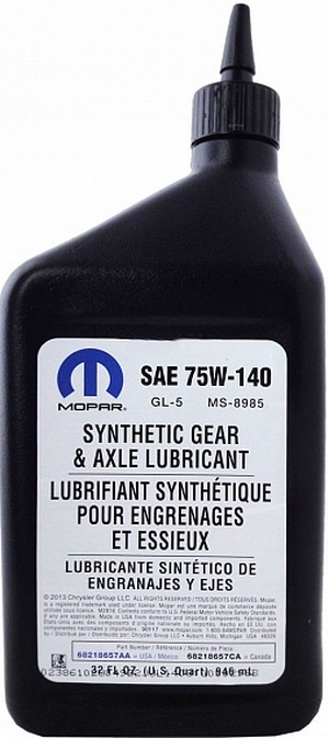Объем 0,946л. Трансмиссионное масло MOPAR Synthetic Gear & Axle Lubricant 75W-140 - 68218657AA - Автомобильные жидкости. Розница и оптом, масла и антифризы - KarPar Артикул: 68218657AA. PATRIOT.