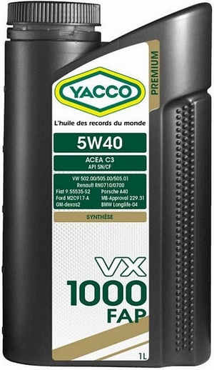 Объем 1л. YACCO VX 1000 FAP 5W-40 - 302525 - Автомобильные жидкости. Розница и оптом, масла и антифризы - KarPar Артикул: 302525. PATRIOT.