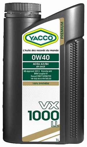 Объем 1л. YACCO VX 1000 LL 0W-40 - 306225 - Автомобильные жидкости. Розница и оптом, масла и антифризы - KarPar Артикул: 306225. PATRIOT.