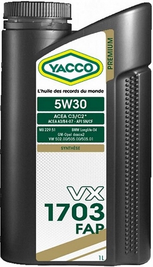 Объем 1л. YACCO VX 1703 FAP 5W-30 - 301725 - Автомобильные жидкости. Розница и оптом, масла и антифризы - KarPar Артикул: 301725. PATRIOT.